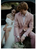 Strapless Ivory Satin Tulle Slit Wedding Dress With Big Bow